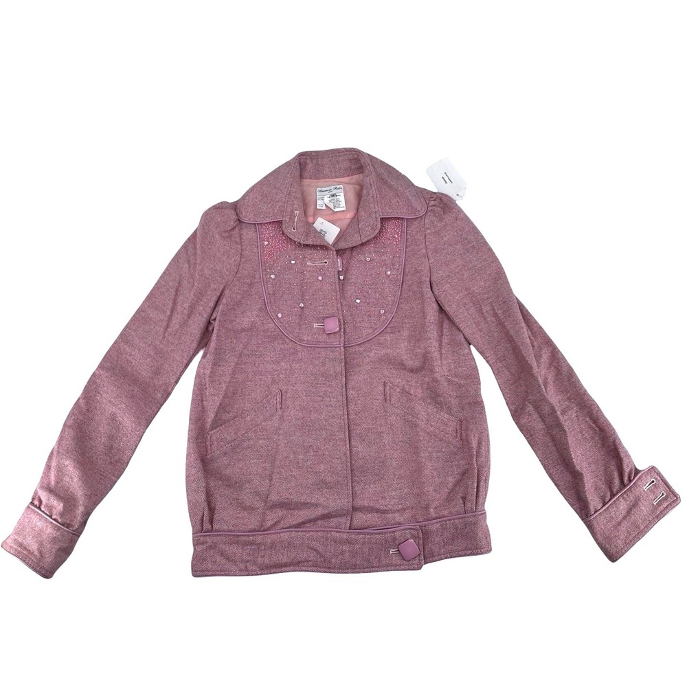 American Retro Women's Latina Coat Pink Wool Silk Lurex Medium NWOT